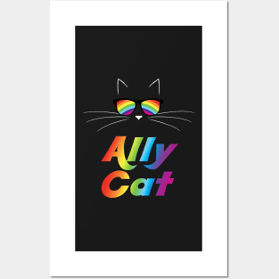 Ally Cat Gay Pride Kitty Face With Rainbow Sunglasses Posters and Art